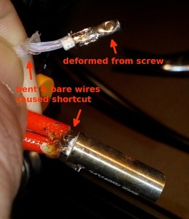 Deformed thermistor due to an overtightened screw